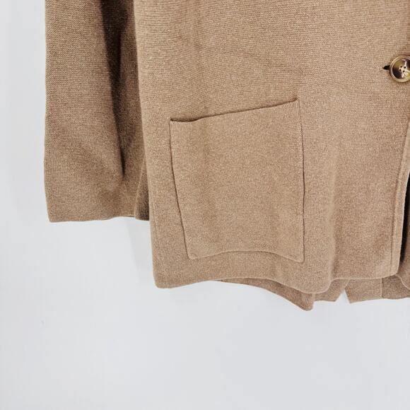 J. Crew Factory Cotton Sweater Blazer Camel Knit 2 Button Jacket Size PM - Picture 7 of 8
